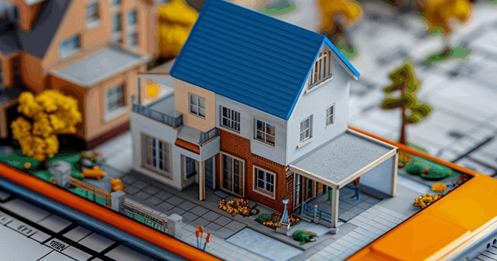 不動産管理とDXの導入で資産価値を守る住宅イメージ 住宅のイメージ模型。不動産管理やDX導入により資産価値を維持・向上することを象徴