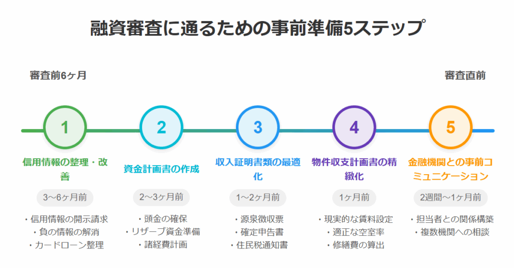 融資審査の事前準備5ステップの図